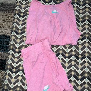 girls nike pink with teal nike sign tank top and shorts outfits set girls XL